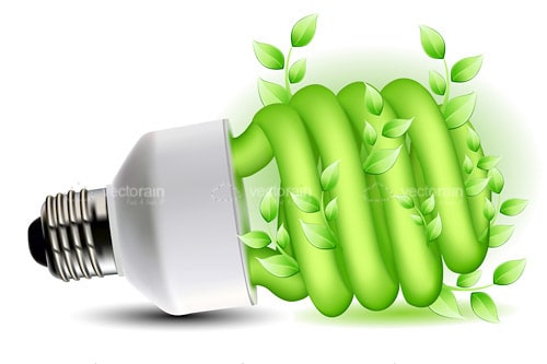 Green CFL Lightbulb with Plant Around Lamp
